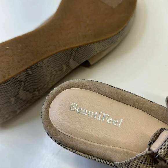 BeautiFeel Gwen Wedge Sandals Open Toe Shoes Ankle Strap Suede Tan Snake 41 10.5 - Picture 8 of 11